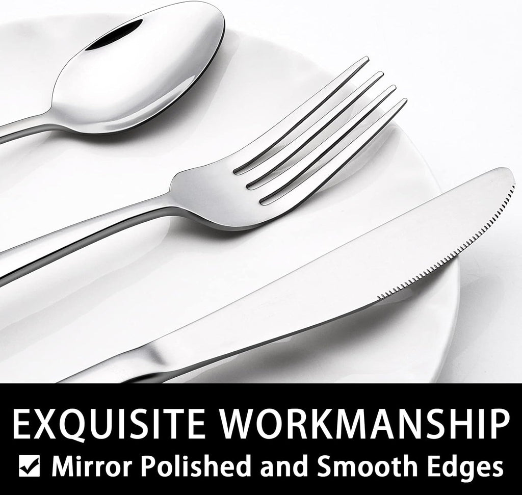 40-Piece Silverware Set with Organizer,  Heavy Duty Stainless Steel Flatware Set for 8, Food-Grade Tableware Cutlery Set, Utensil Sets for Home Restaurant, Mirror Finish, Dishwasher Safe