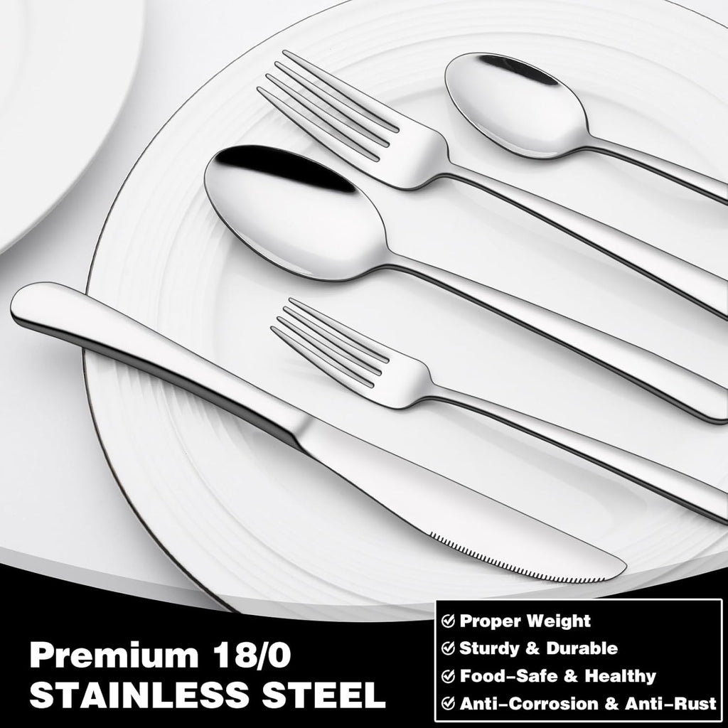 40-Piece Silverware Set with Organizer,  Heavy Duty Stainless Steel Flatware Set for 8, Food-Grade Tableware Cutlery Set, Utensil Sets for Home Restaurant, Mirror Finish, Dishwasher Safe