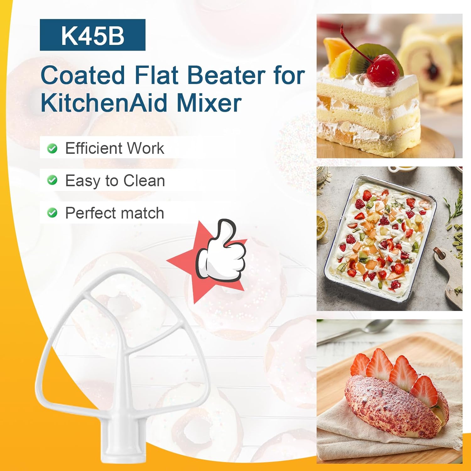 K45B Coated Flat Beater for KitchenAid Mixer, Kitchen Aid Mixer Accessory Kitchenaid Mixer Attachments Kitchenaid Mixer Paddle Stand Mixer Attachment, Mixer Accessory Replace WPW10672617 W10672617