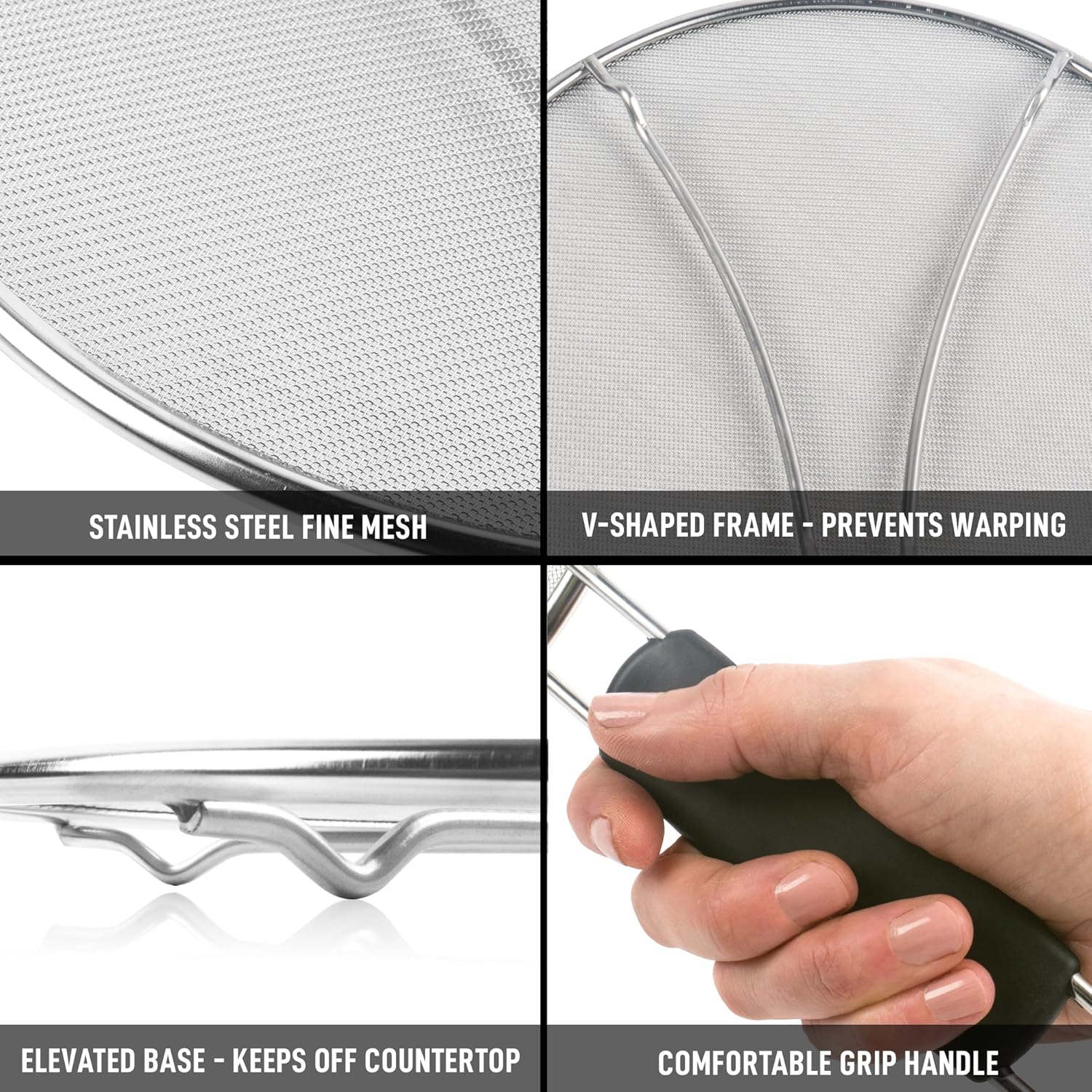 Splatter Screen for Frying Pan (13”) - Grease Splatter Guard for Frying Pan - Oil Splatter Guard - Oil Splash Guard for Frying Pan - Stainless Steel Grease Screen for Stove Top (Black)