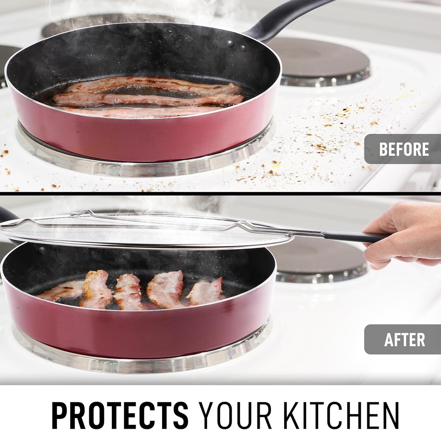 Splatter Screen for Frying Pan (13”) - Grease Splatter Guard for Frying Pan - Oil Splatter Guard - Oil Splash Guard for Frying Pan - Stainless Steel Grease Screen for Stove Top (Black)