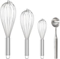 304 Stainless Steel Whisk Set & Stainless Steel Ice Cream Scoop, 3 Pack Whisks and Heavy Duty Scoop for Kitchen Cooking and Dessert Making