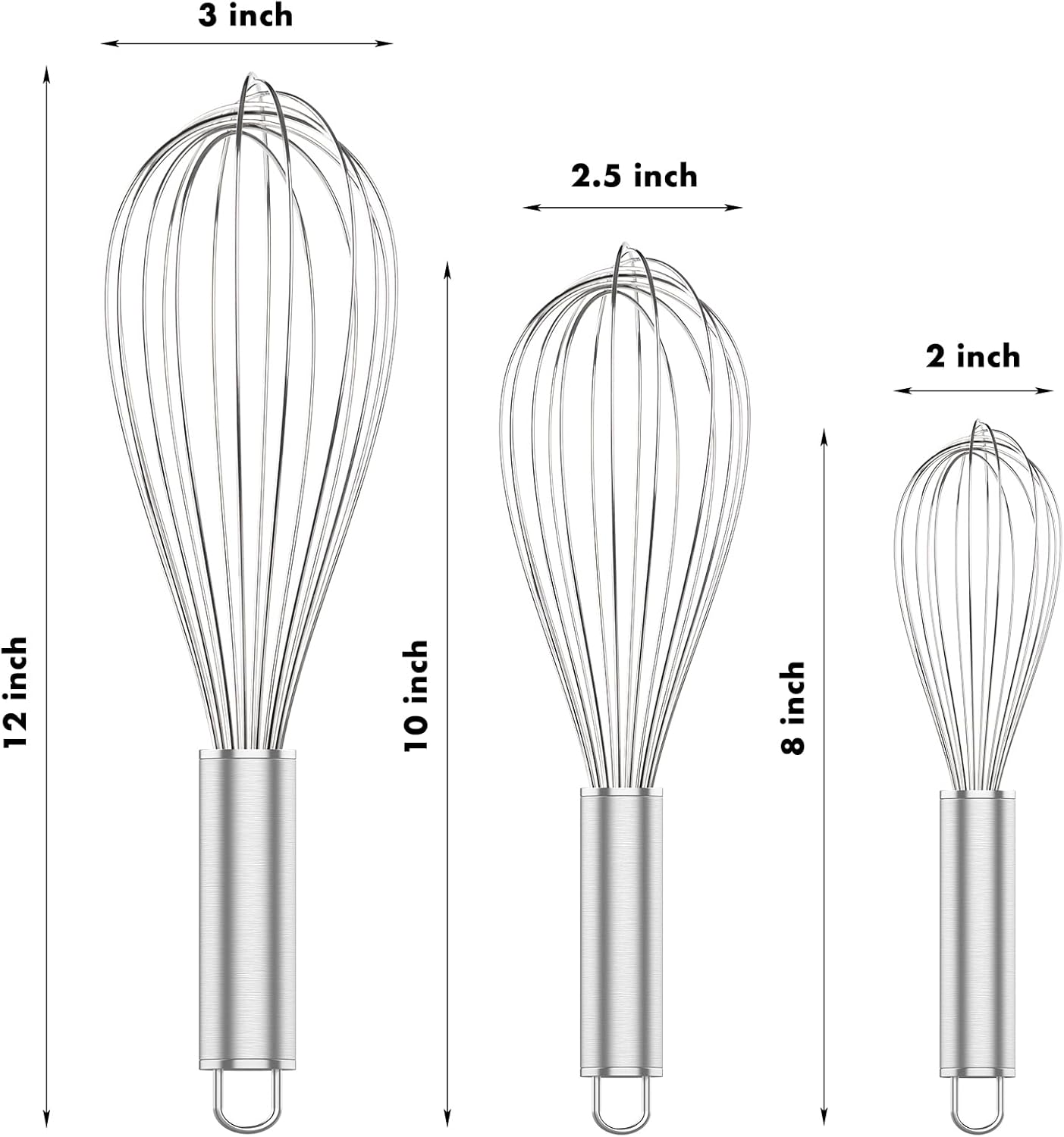 304 Stainless Steel Whisk Set & Stainless Steel Ice Cream Scoop, 3 Pack Whisks and Heavy Duty Scoop for Kitchen Cooking and Dessert Making
