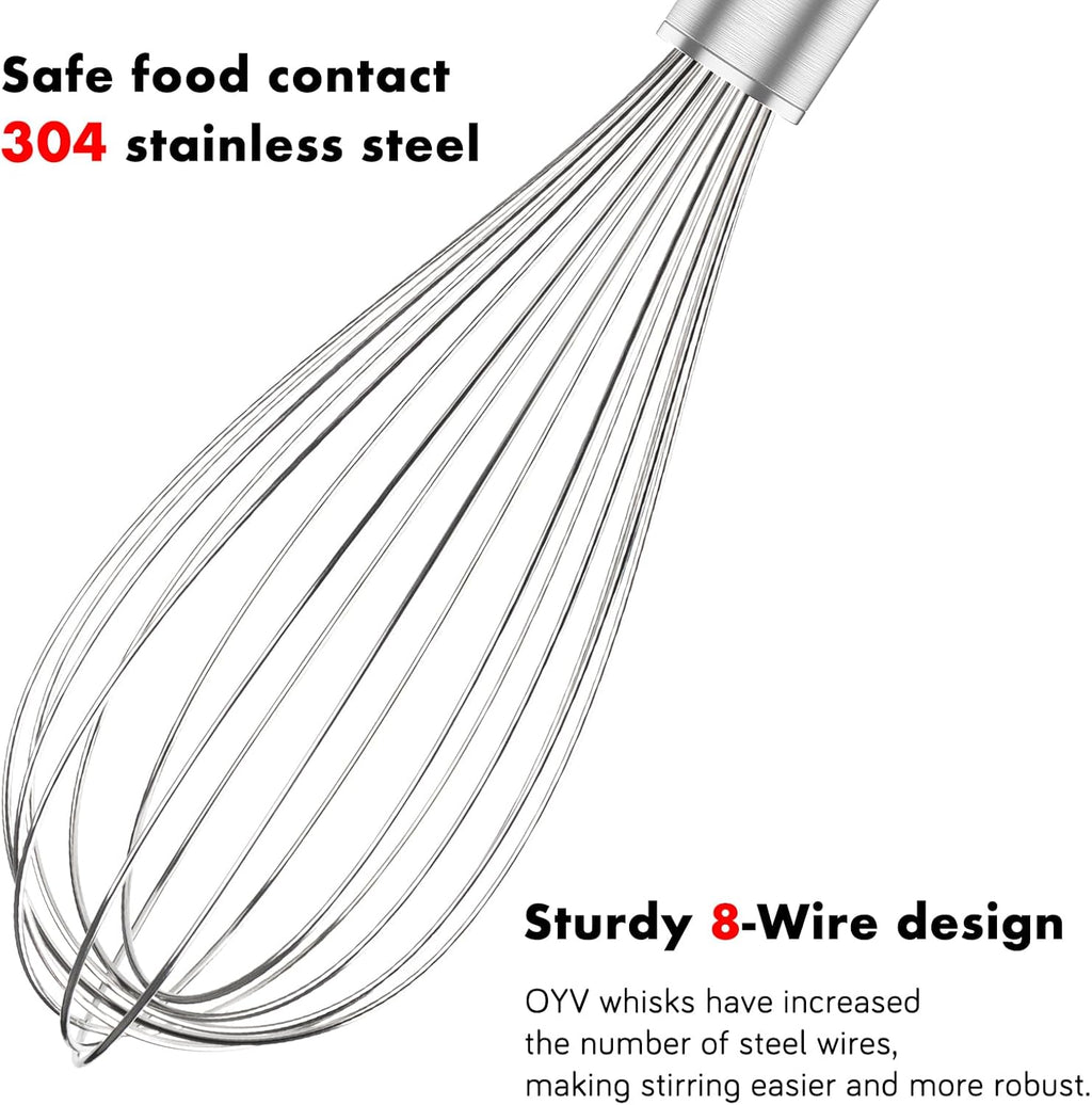 304 Stainless Steel Whisk Set & Rainbow Tongs Set, 3 Pack Metal Whisks and Silicone Tongs for Kitchen Cooking