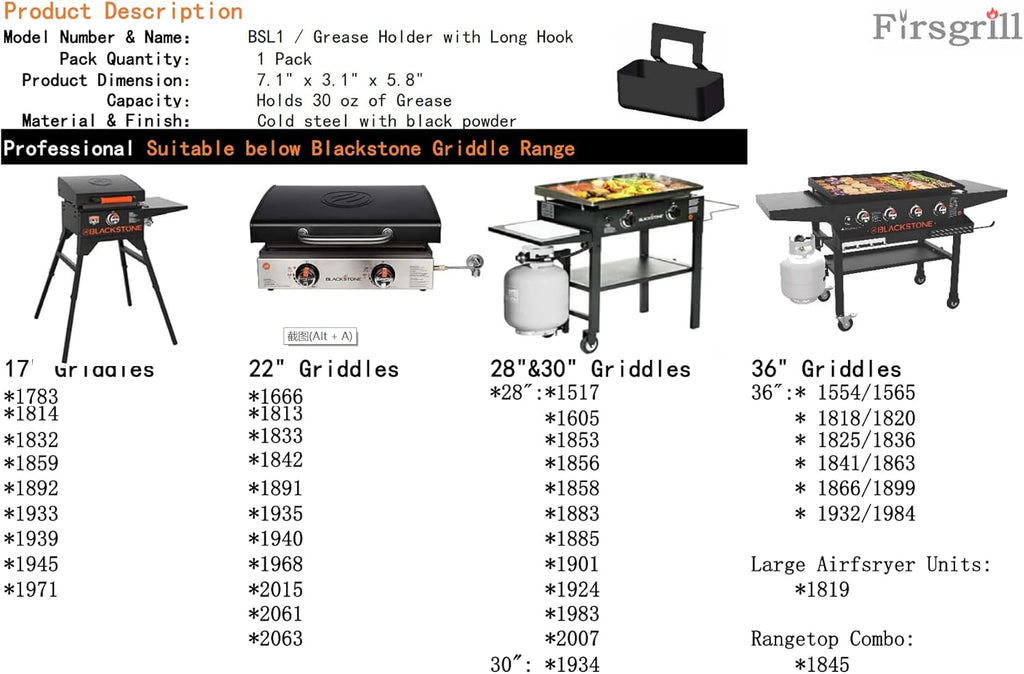 Professional Replacement Blackstone Griddle 17, 22, 28, 30 & 36 inches Grease Cup Foil Tray pan