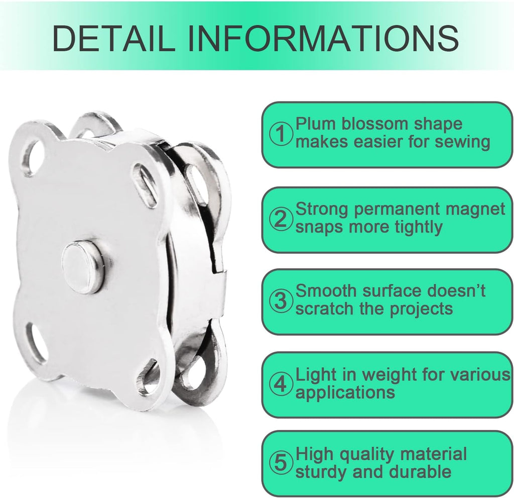 Magnetic Snaps Buttons Plum Magnetic Snap Closures for Purses Bags Clothes Handbags Scrapbooking,Magnetic Purse Closure Fasteners,Sewing on Magnetic Snaps for DIY Craft (15mm) (Silver)