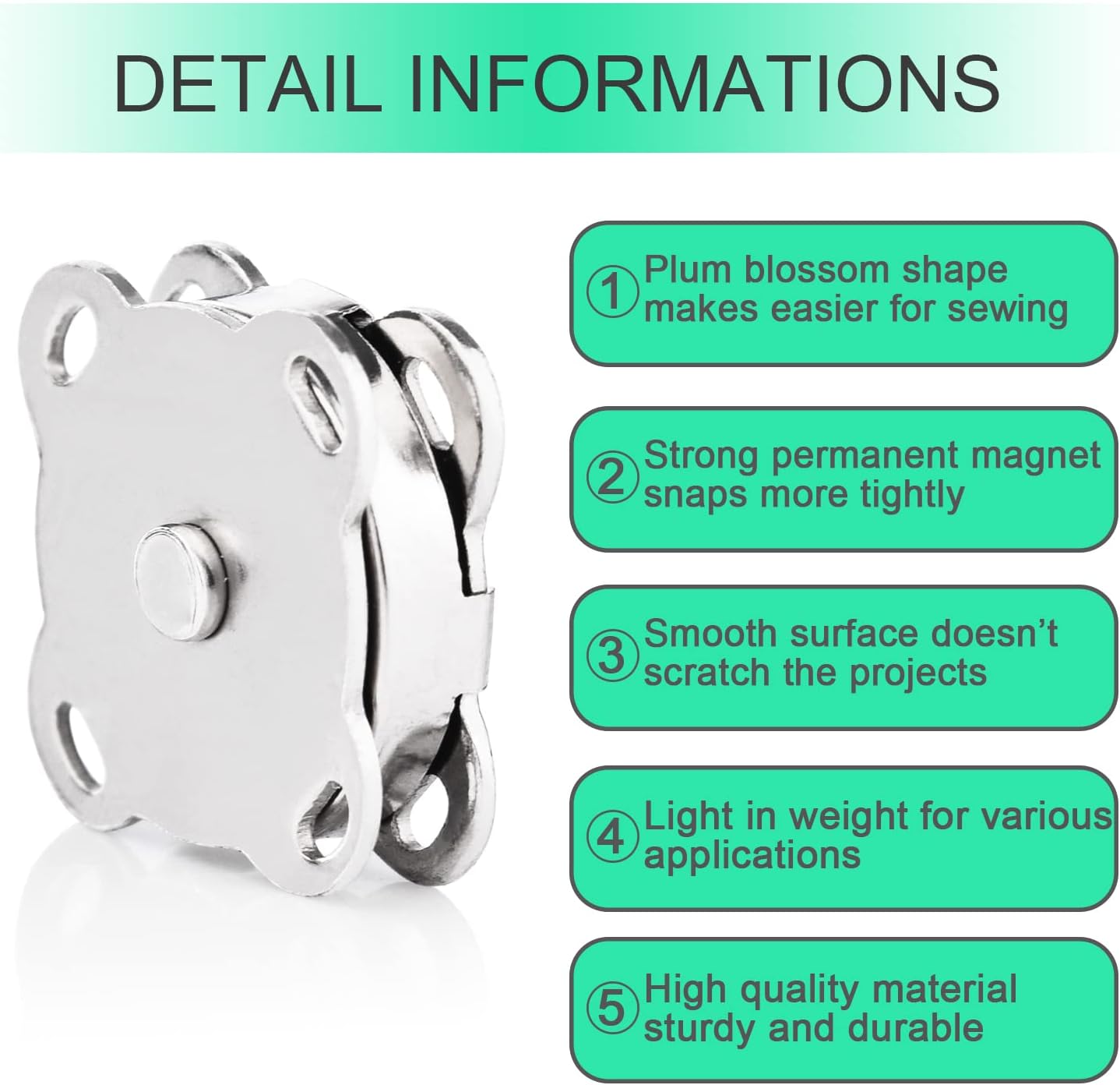 Magnetic Snaps Buttons Plum Magnetic Snap Closures for Purses Bags Clothes Handbags Scrapbooking,Magnetic Purse Closure Fasteners,Sewing on Magnetic Snaps for DIY Craft (15mm) (Silver)