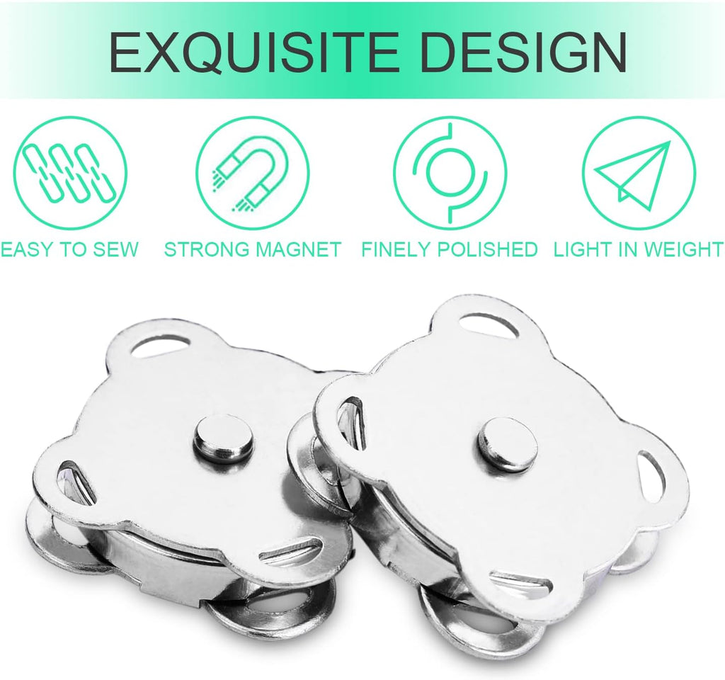 Magnetic Snaps Buttons Plum Magnetic Snap Closures for Purses Bags Clothes Handbags Scrapbooking,Magnetic Purse Closure Fasteners,Sewing on Magnetic Snaps for DIY Craft (15mm) (Silver)