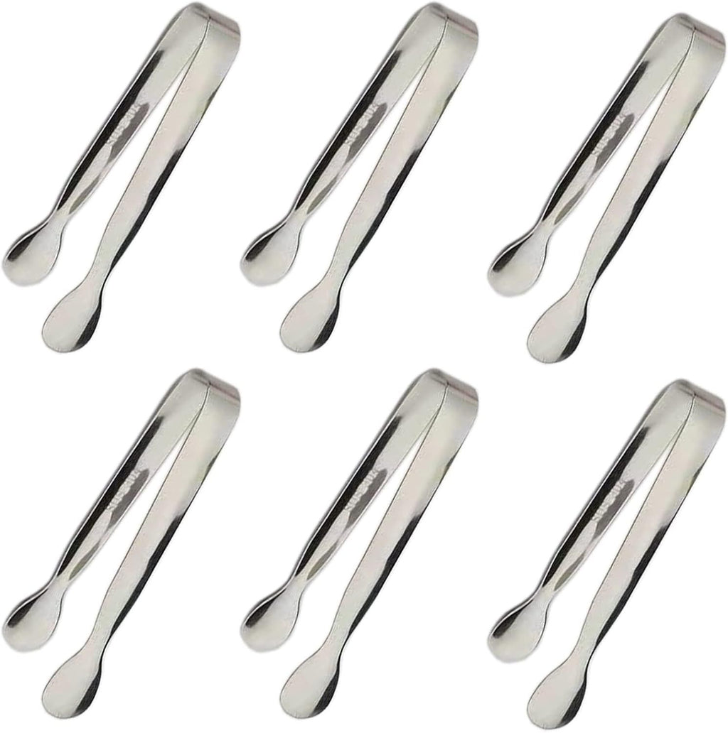 6PCS Ice Tongs Mini Sugar Tongs 4.25Inch Stainless Steel Kitchen Utensils Set,Small Serving Tong and Tiny Kitchen Tong for Appetizers,Tea Party, Coffee Bar, Desserts by  (Silver)