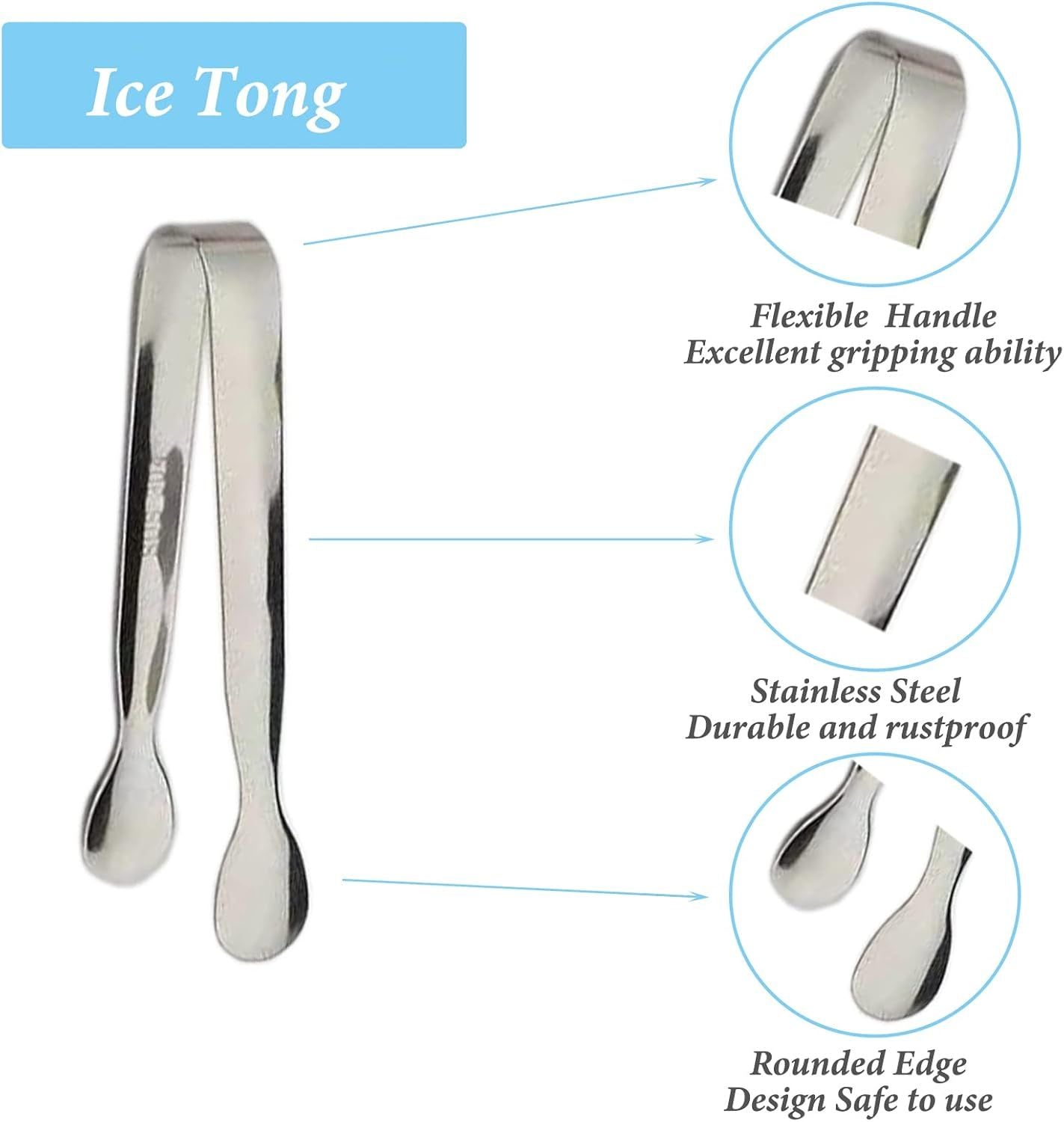 6PCS Ice Tongs Mini Sugar Tongs 4.25Inch Stainless Steel Kitchen Utensils Set,Small Serving Tong and Tiny Kitchen Tong for Appetizers,Tea Party, Coffee Bar, Desserts by  (Silver)