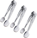 3PCS Mini Serving Tongs, 4Inch Rose Stainless Steel Sugar Cube Tongs, Sliver Small Ice Tong for Tea and Coffee Party, Appetizers, Desserts by  (Silver)