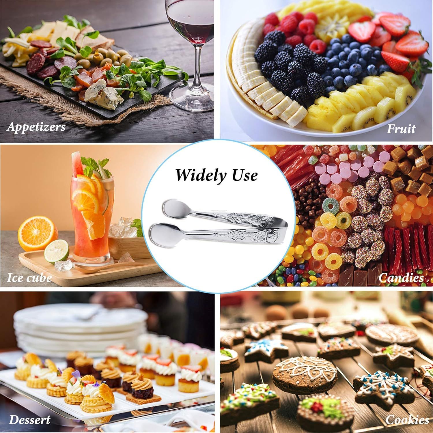 3PCS Mini Serving Tongs, 4Inch Rose Stainless Steel Sugar Cube Tongs, Sliver Small Ice Tong for Tea and Coffee Party, Appetizers, Desserts by  (Silver)