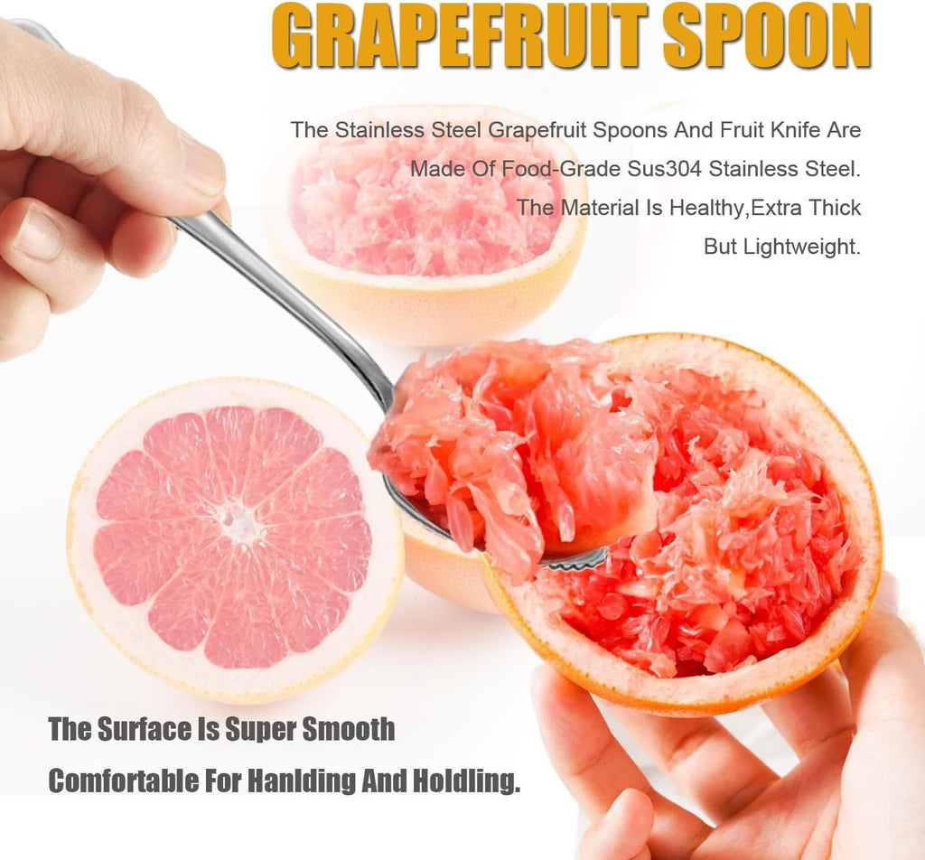 Serrated Edge Grapefruit Spoons Stainless Steel Grapefruit Utensil Tool Dessert Fruit Spoons for Citrus Lemon Kiwi Salads Melon Lime Pitaya Apple Fruit Puree (Silver)