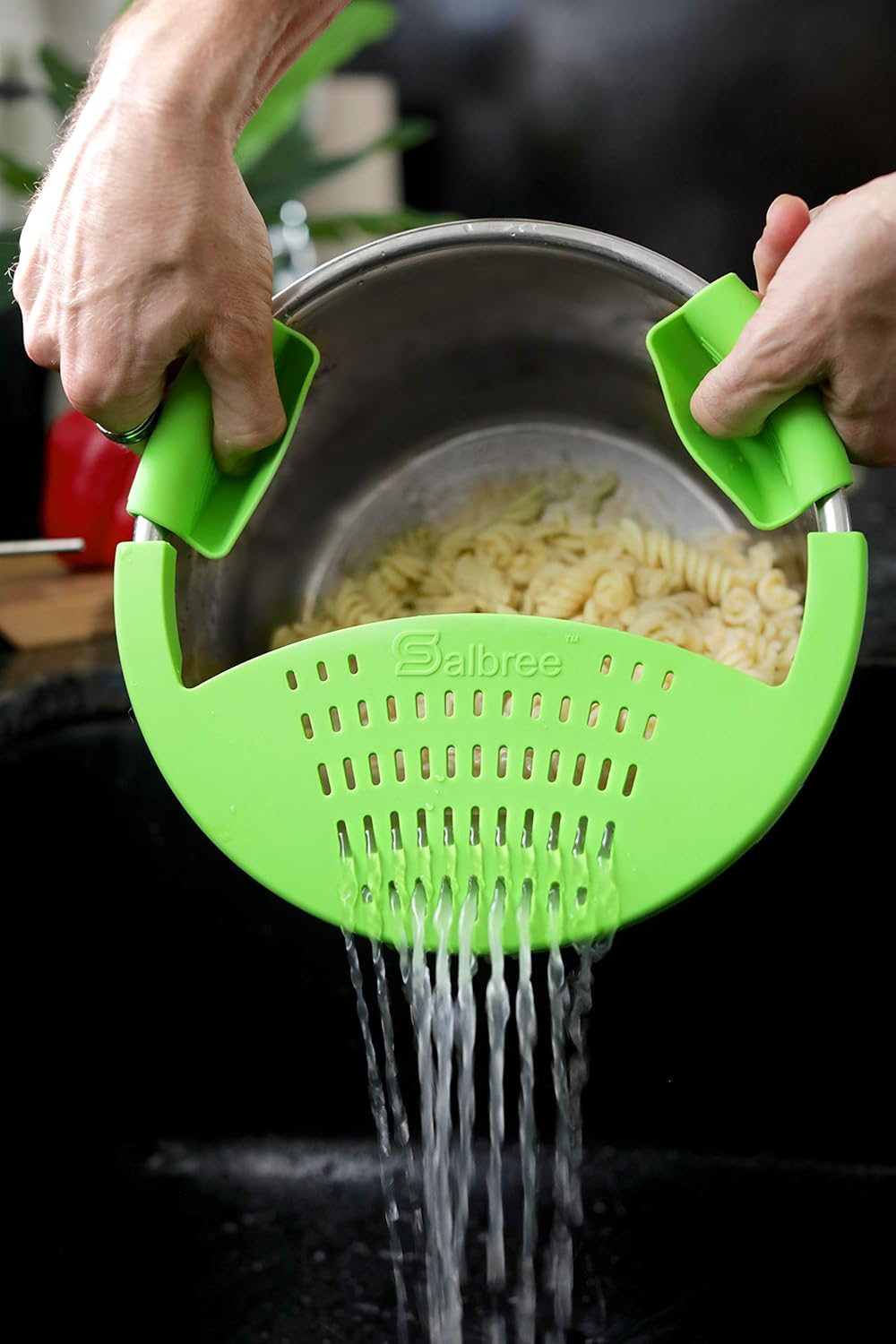 Salbree Silicone Snap Strainer fits the 6qt Instant Pot and Snaps to the 6 quart Instapot Pressure Cooker Inner Pan Small Mitts Set Included, for Straining Vegetable and Ground Beef Grease (green)
