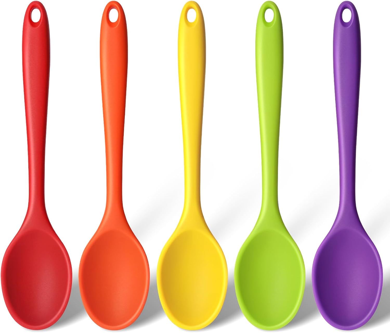 5PCS Small Silicone Spoons, 8 Inch Silicone Mixing Spoons for Baking, Cooking, Tasting, Quiet Stirring Hot Cocoa, Sauce, Risotto, Safe & Nonstick, Kitchen Gifts for Women, Cooking Gifts for Men
