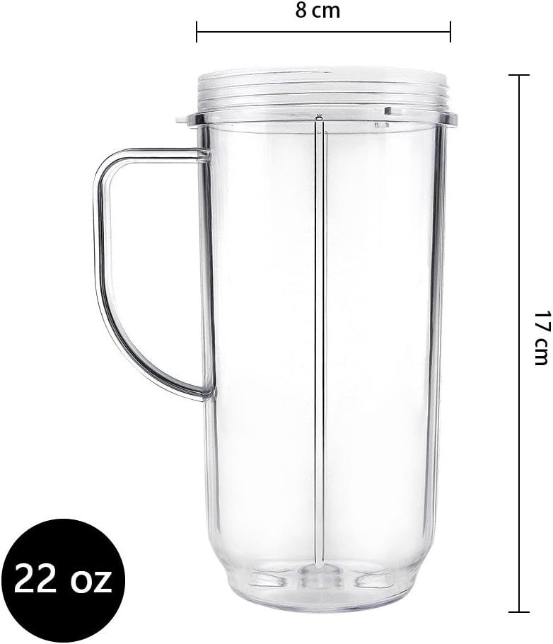 QT Tall 22oz Replacement Part Cup Mug with handle compatible with 250w Magic Bullet On-The-Go Mug