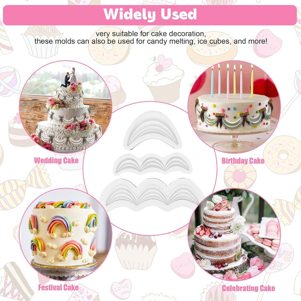 Fondant Swag Molds | Cake Border Draped Swag Silicone Mold | 3Pcs Set Wave-shaped Molds