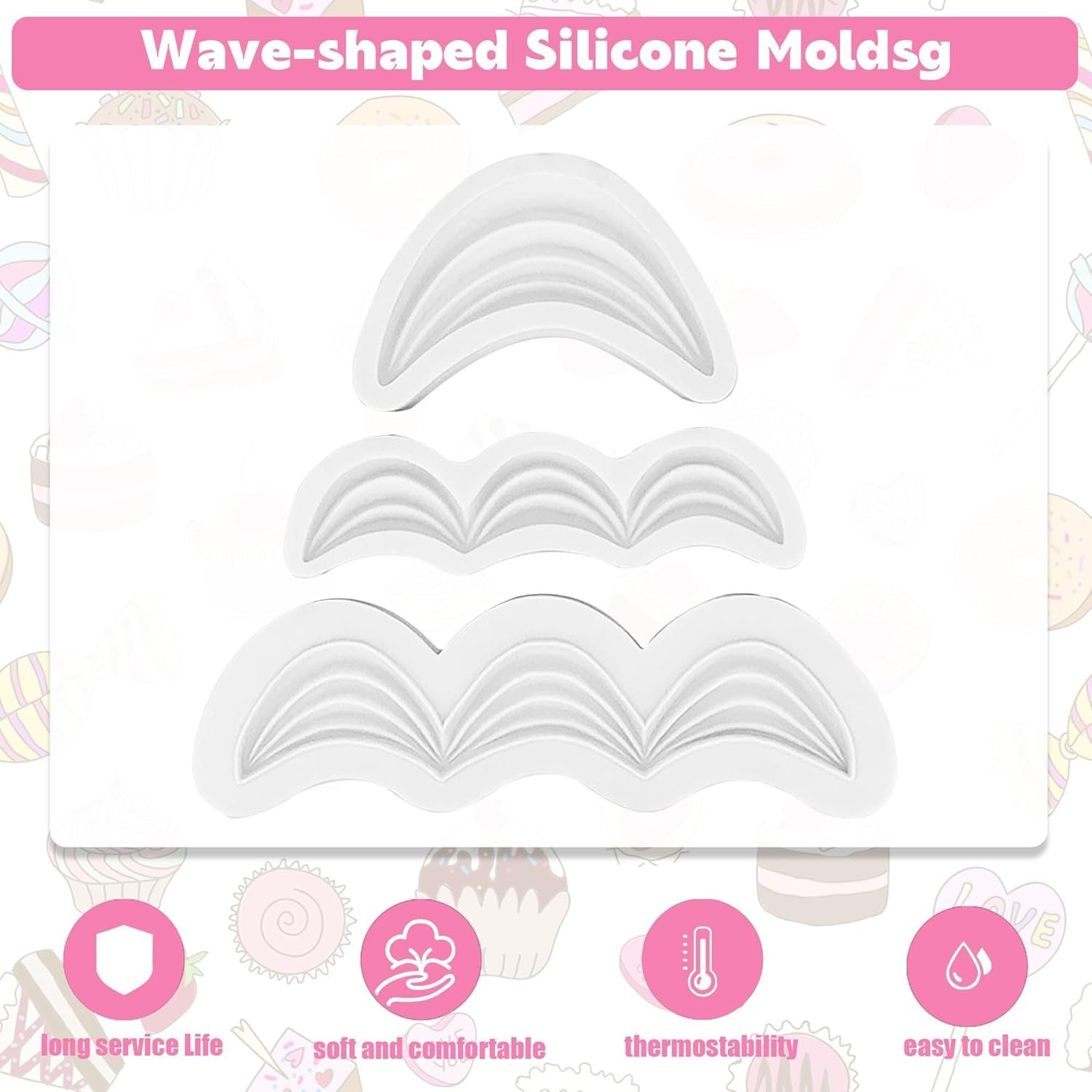 Fondant Swag Molds | Cake Border Draped Swag Silicone Mold | 3Pcs Set Wave-shaped Molds