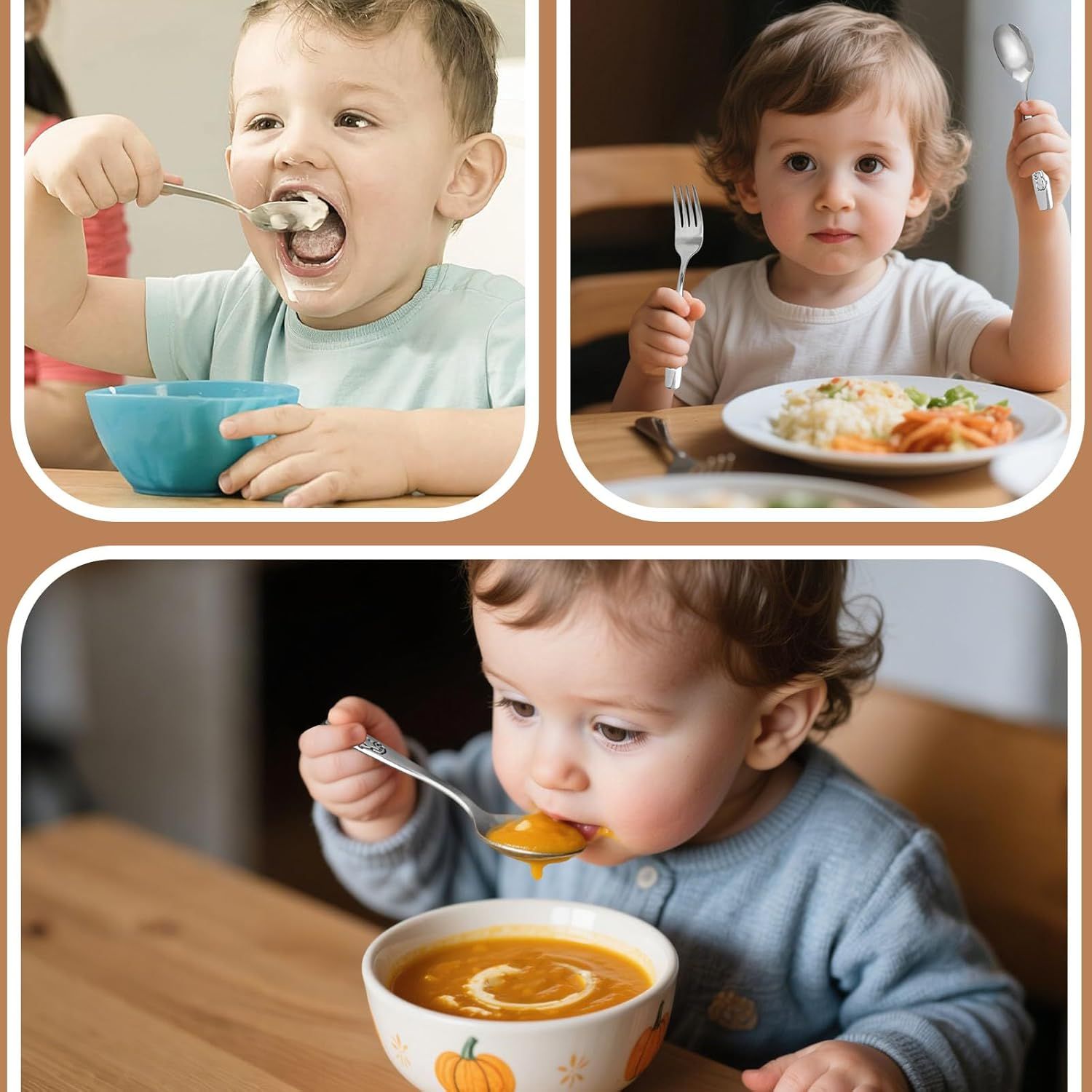 12PCS Toddler Utensils, Stainless Steel Kids Silverware, Safe Toddler Forks and Spoons, Mirror Polished, Dishwasher Safe, with Bunny & Puppy Motifs, Fun Stocking Stuffers for Kids