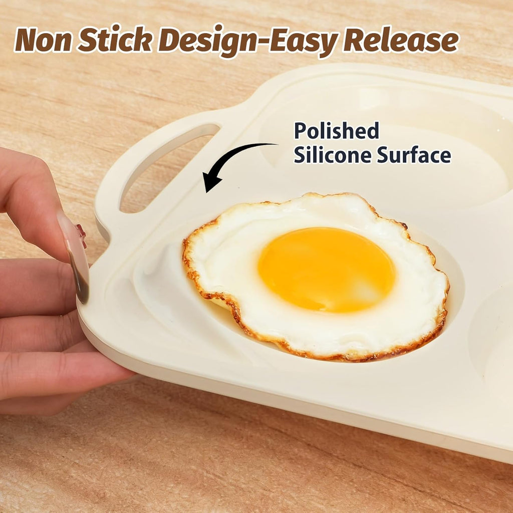 Silicone Egg Pan Oven: 2 Packs 4 Inch Silicone Pancake Pan 6 Cup with Handles - Nonstick Egg Griddle Mold for Baking Eggwich Breakfast Sandwiches Burgers - for Family Office-worker Homemade