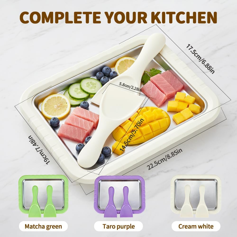 Rolled Ice Cream Maker Kit, 2026 New Stainless Steel Freeze Plate (White) - Flavour Fushion Cooking Shop