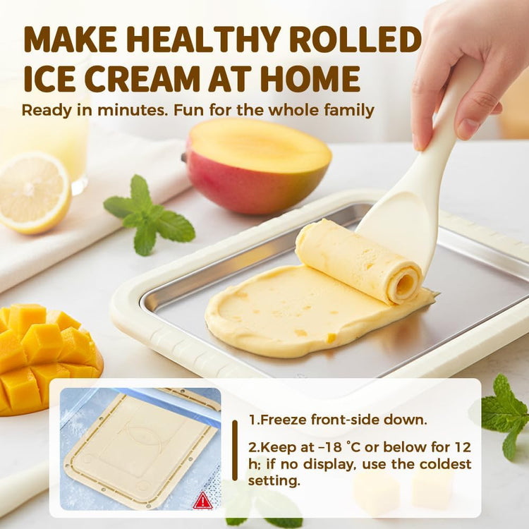 Rolled Ice Cream Maker Kit, 2026 New Stainless Steel Freeze Plate (White) - Flavour Fushion Cooking Shop