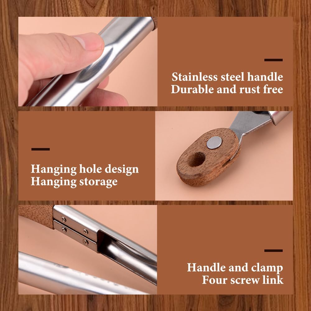 Walnut Wood Tongs for Cooking, Stainless Steel Anti-Slip Long Handle Wood Salad Tongs, Cooking Tong Tools for Serving Food Bbq Kitchen Hoehold (Long 12in)