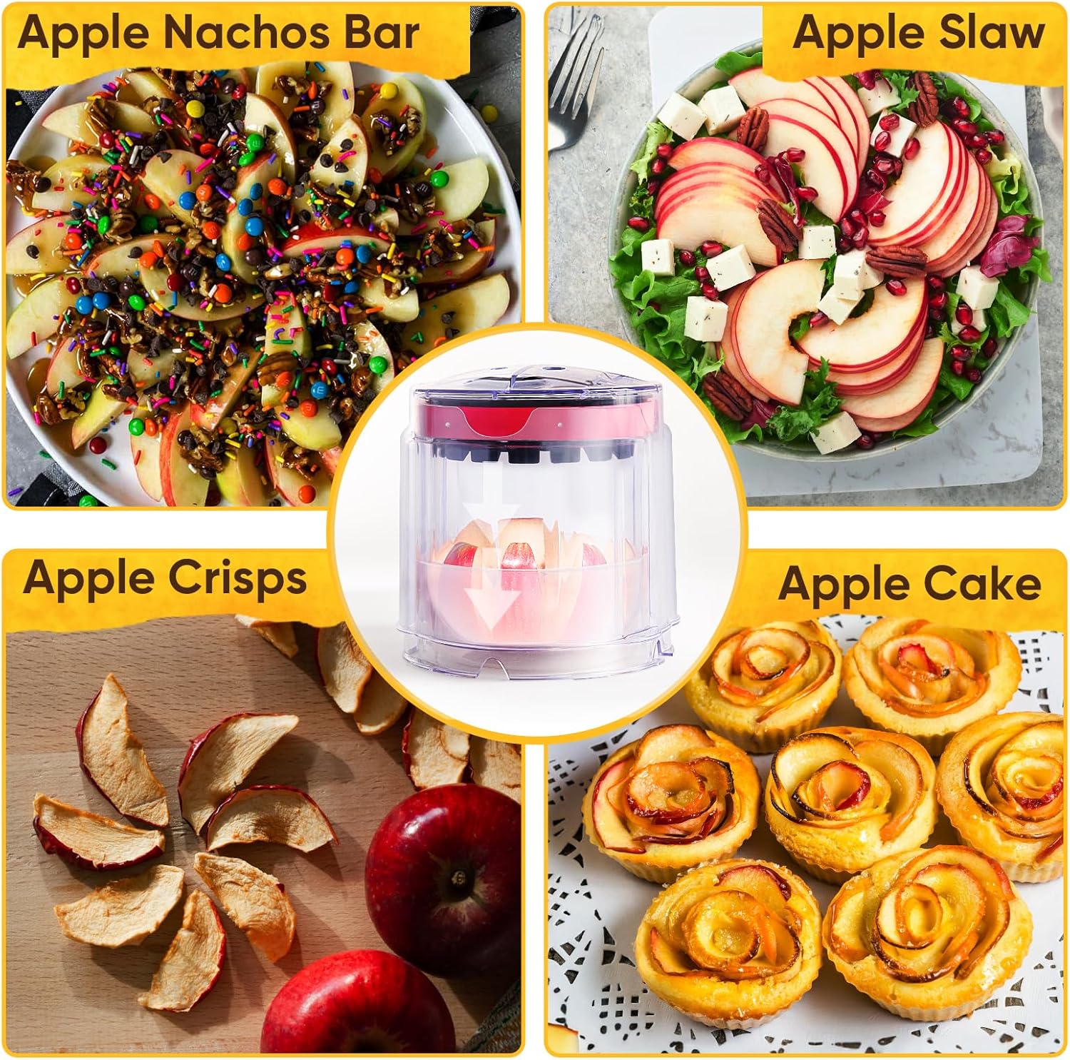 5.12-Inch Apple Slicer - 8 Slices, Ultra-Safe & Heavy-Duty Stainless Steel Extra Large Apple Cutter, Upgraded Cut Apples All The Way Through, with Red Bowl