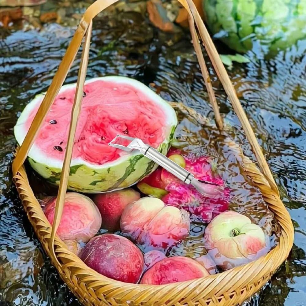 2-in-1 Stainless Steel Fruit Cutter Watermelon Cutter, Watermelon Slicer Cutter Summer Watermelon Cutting Artifact for Kitchen DIY (1)