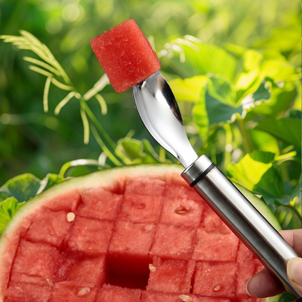 2-in-1 Stainless Steel Fruit Cutter Watermelon Cutter, Watermelon Slicer Cutter Summer Watermelon Cutting Artifact for Kitchen DIY (1)