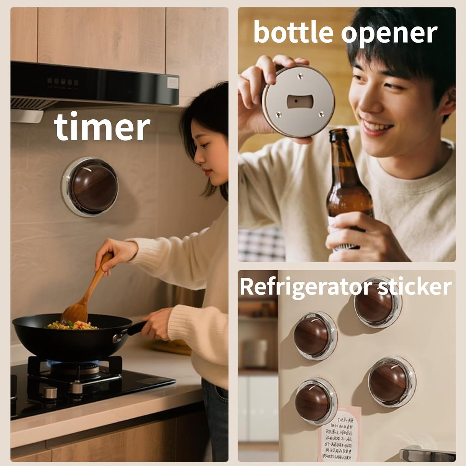 Modern Mechanical Kitchen Timer with Wood Grain Design, Stainless Steel Base, Easy-to-Use Cooking Timer for Home