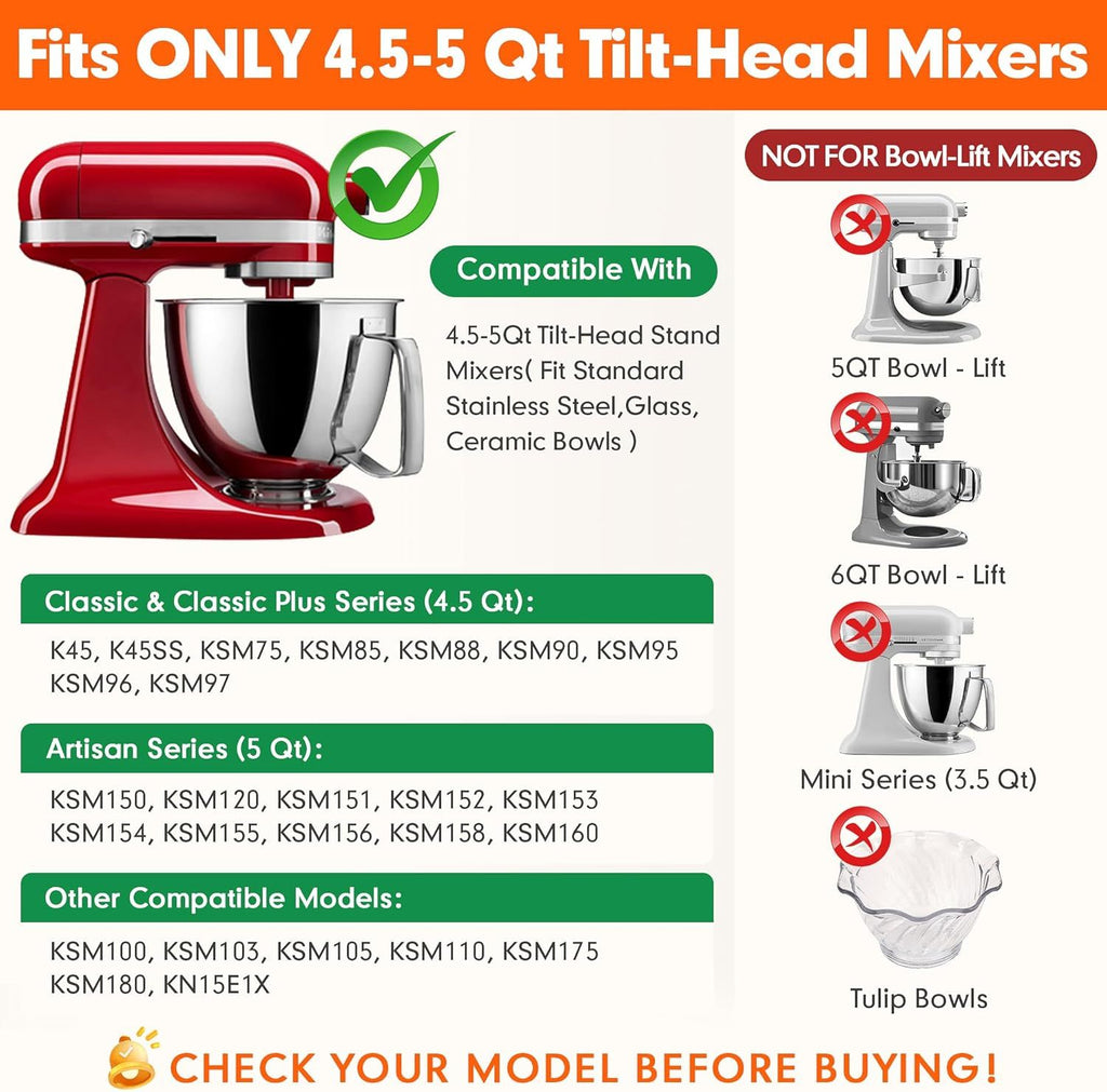 K45DH Dough Hook for KitchenAid 4.5–5 Quart Tilt-Head Stand Mixers, Coated C-Shaped Bread Hook Attachment, Replacement for K45 K45SS KSM90 KSM150, Kneads Pizza & Yeast Dough