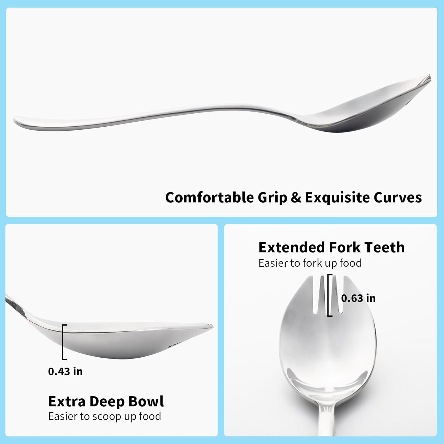 Sporks, 8-Pack Food-grade Stainless Steel Sporks, 7.4 Inches Long Handle Salad Forks For Dessert, Ice Cream, Salad, Soup, Noodle, Spaghetti, Dishwasher Safe