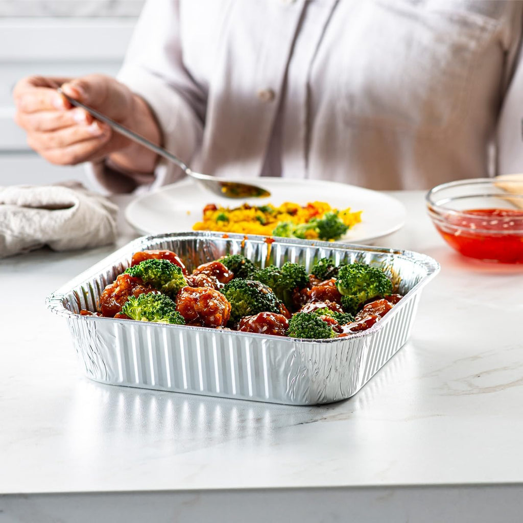 [25 Sets 8-Inch Square Foil Pans with Lids - Disposable Food Containers, Aluminum Foil Pans For Baking, Cooking, Storing and Preparing Food (Formerly Comfy Package)