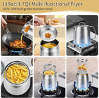 119oz 304 Stainless Steel Deep Fryer Pot with Basket & Strainer, Large Capacity