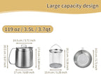 119oz 304 Stainless Steel Deep Fryer Pot with Basket & Strainer, Large Capacity