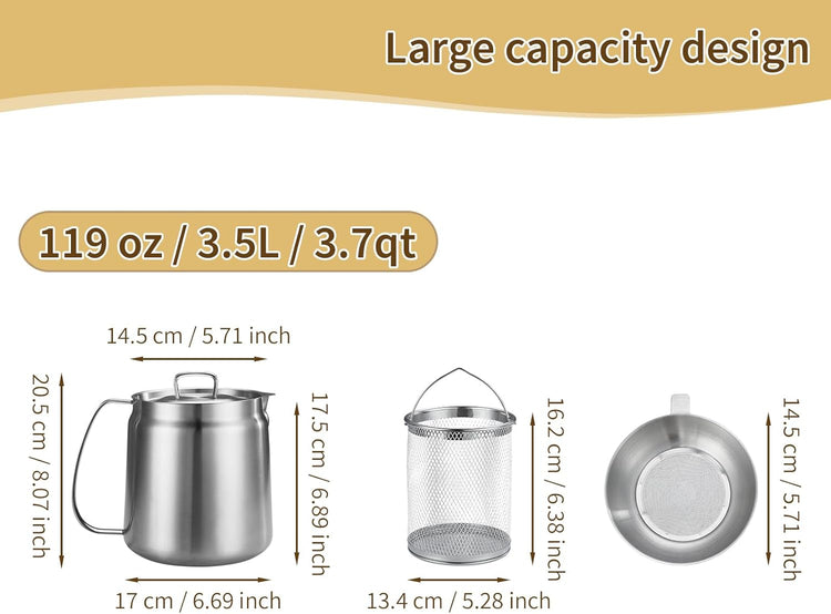 119oz 304 Stainless Steel Deep Fryer Pot with Basket & Strainer, Large Capacity - Flavour Fushion Cooking Shop