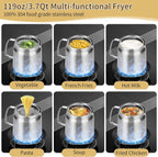 119oz 304 Stainless Steel Deep Fryer Pot with Basket & Strainer, Large Capacity
