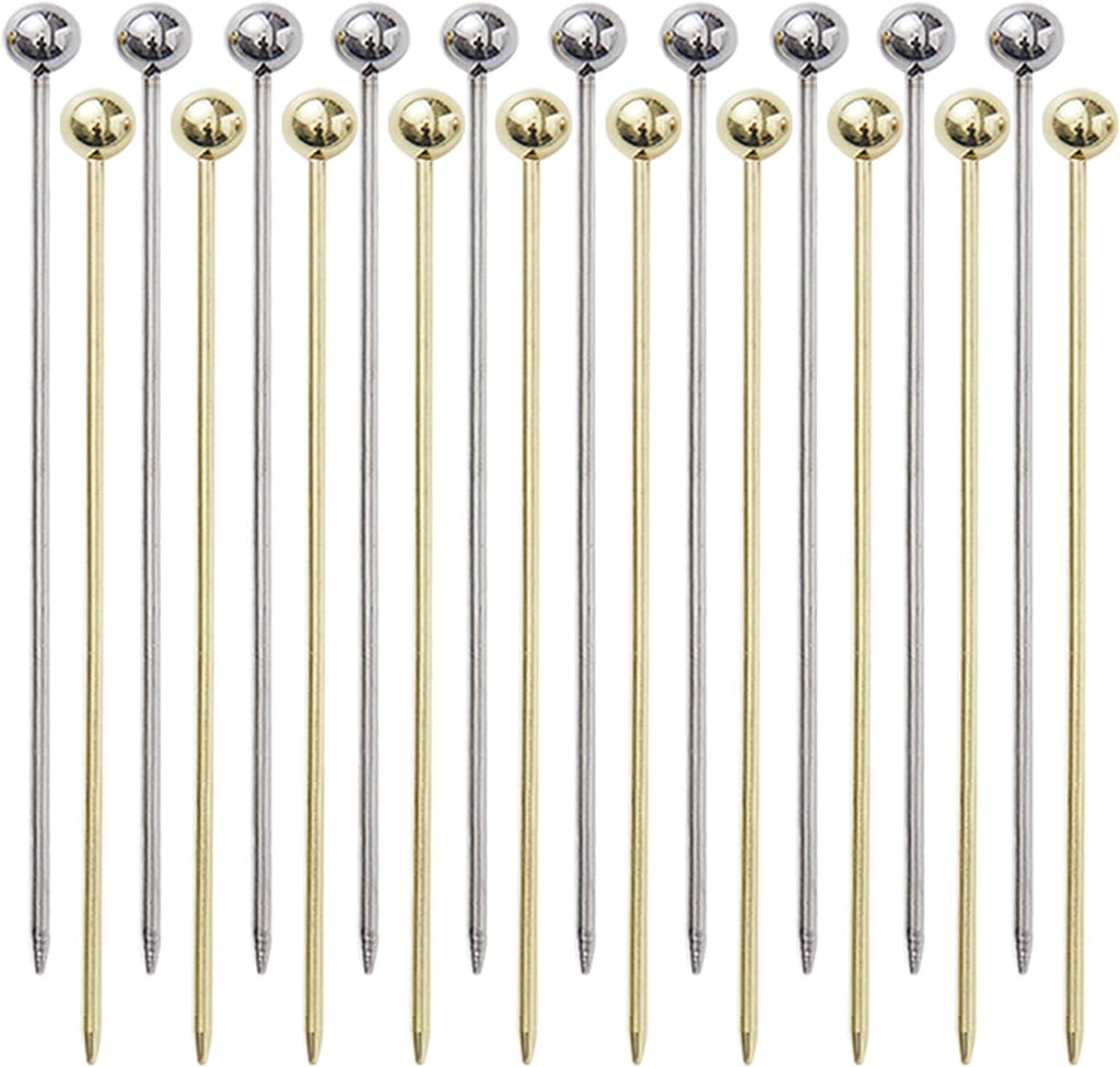 20 PCS Stainless Steel Cocktail Toothpicks, Picks for Drinks, Reusable Skewers Metal Tooth Appetizers (4.3 Inch)