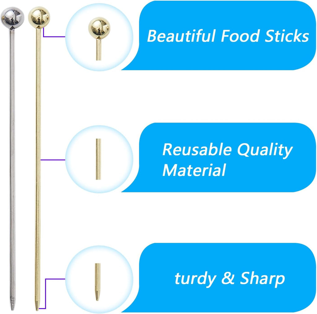 20 PCS Stainless Steel Cocktail Toothpicks, Picks for Drinks, Reusable Skewers Metal Tooth Appetizers (4.3 Inch)