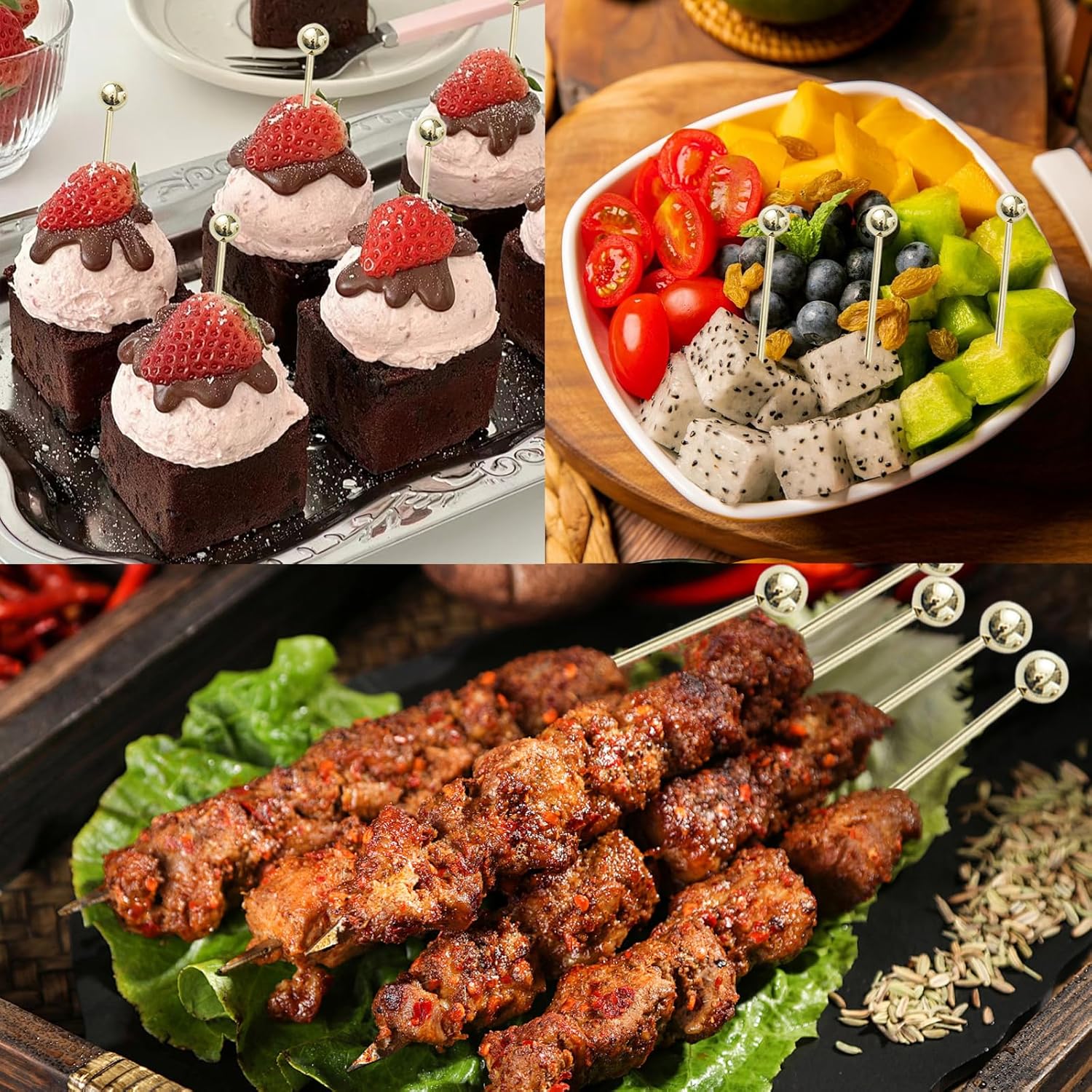 20 PCS Stainless Steel Cocktail Toothpicks, Picks for Drinks, Reusable Skewers Metal Tooth Appetizers (4.3 Inch)