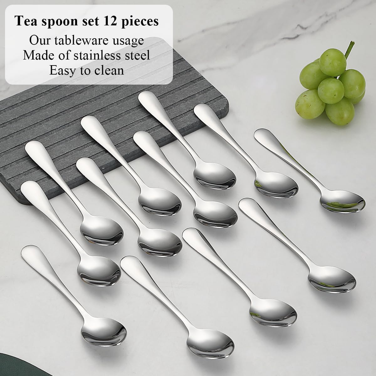 Teaspoons 12 Pieces 14cm, Stainless Steel Tea Spoon Coffee Spoons Dessert Spoons, Cutlery for Tea, Coffee, Cake, Dessert, Dishwasher Safe
