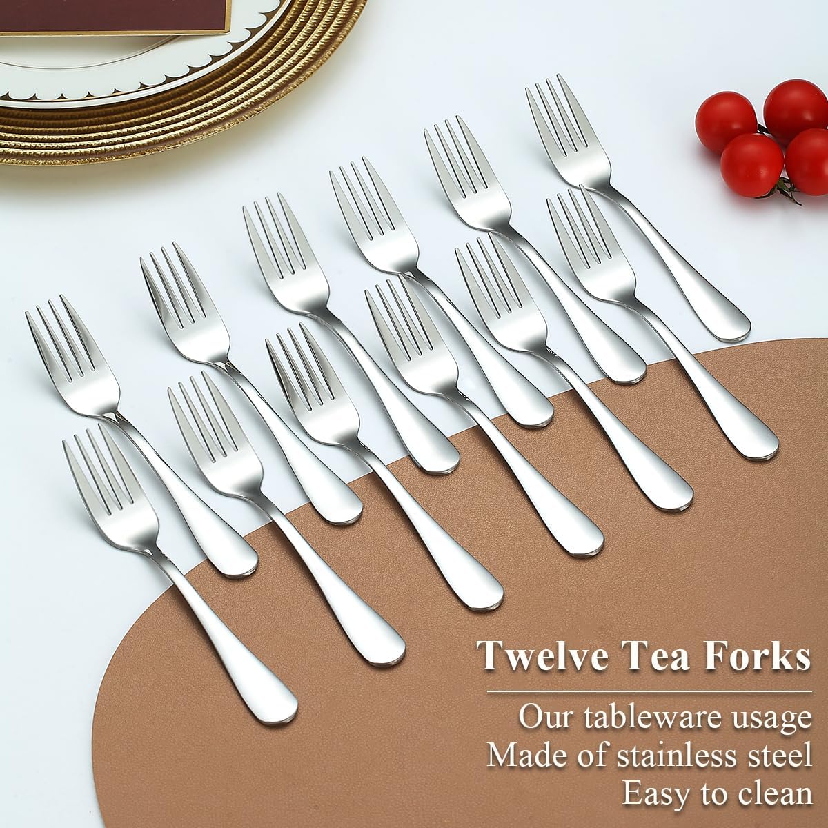 Dessert Forks Set of 12 Pack, Stainless Steel Pastry Fork, Family Appetizer Fork for Fruit, Cake, Cheese, Party Trips, Cafes, Restaurants, Easy to Clean, Dishwasher Safe