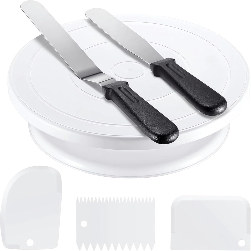 11 Inch Cake Rotating Turntable with 2 Icing Spatula and 3 Icing Smoother, Cake Rotating (6 PCS)