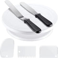 11 Inch Cake Rotating Turntable with 2 Icing Spatula and 3 Icing Smoother, Cake Rotating (6 PCS)