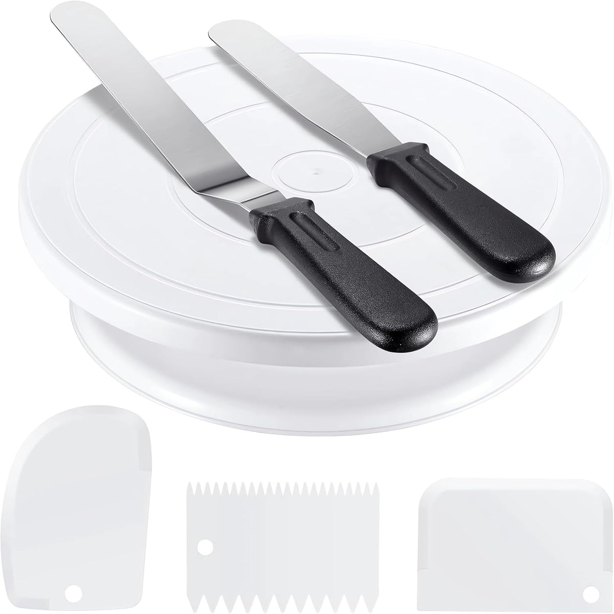 11 Inch Cake Rotating Turntable with 2 Icing Spatula and 3 Icing Smoother, Cake Rotating (6 PCS) - Flavour Fushion Cooking Shop