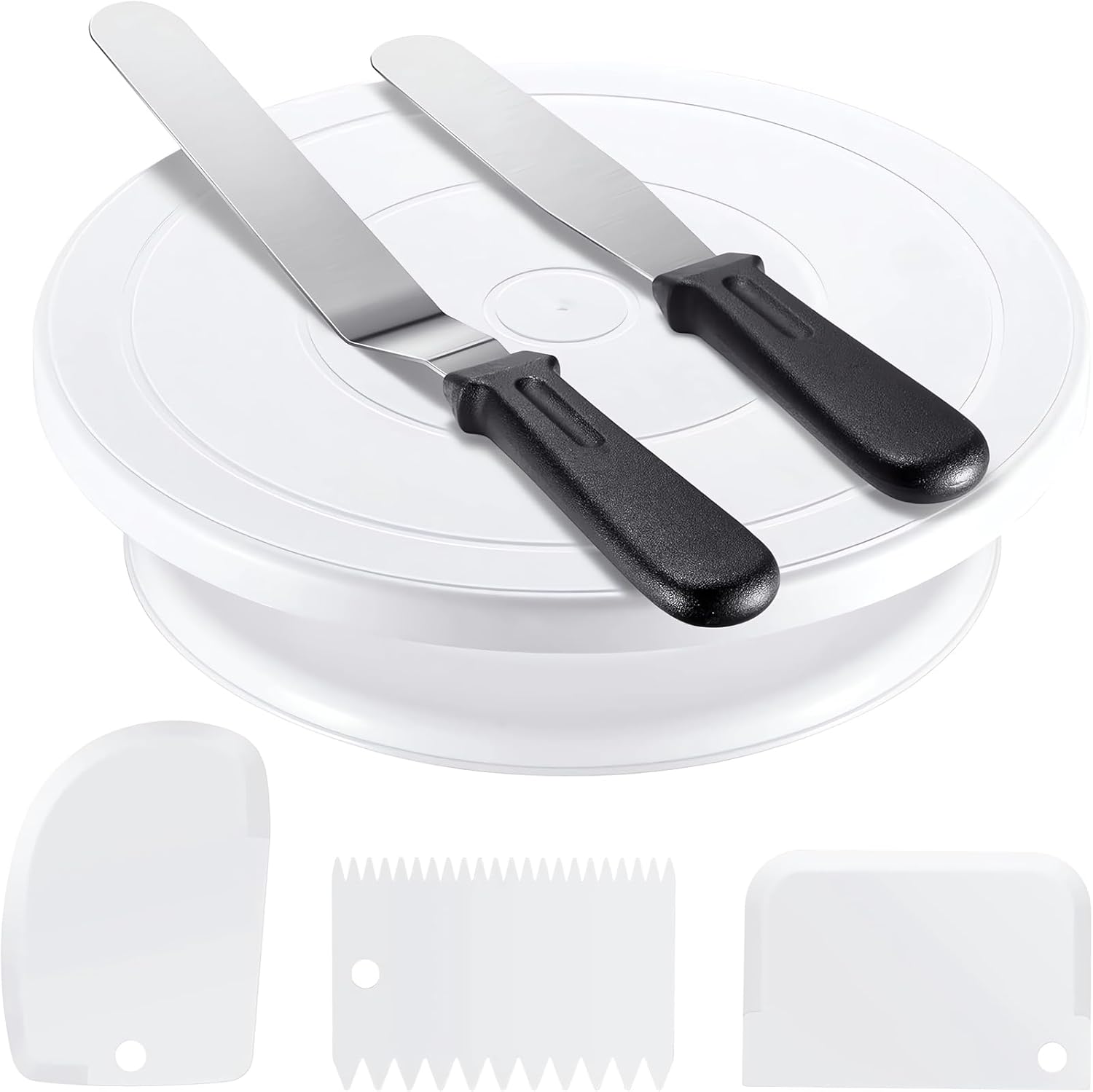 11 Inch Cake Rotating Turntable with 2 Icing Spatula and 3 Icing Smoother, Cake Rotating (6 PCS)