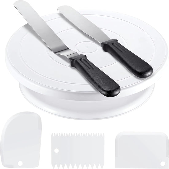11 Inch Cake Rotating Turntable with 2 Icing Spatula and 3 Icing Smoother, Cake Rotating (6 PCS) - Flavour Fushion Cooking Shop