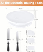 11 Inch Cake Rotating Turntable with 2 Icing Spatula and 3 Icing Smoother, Cake Rotating (6 PCS)
