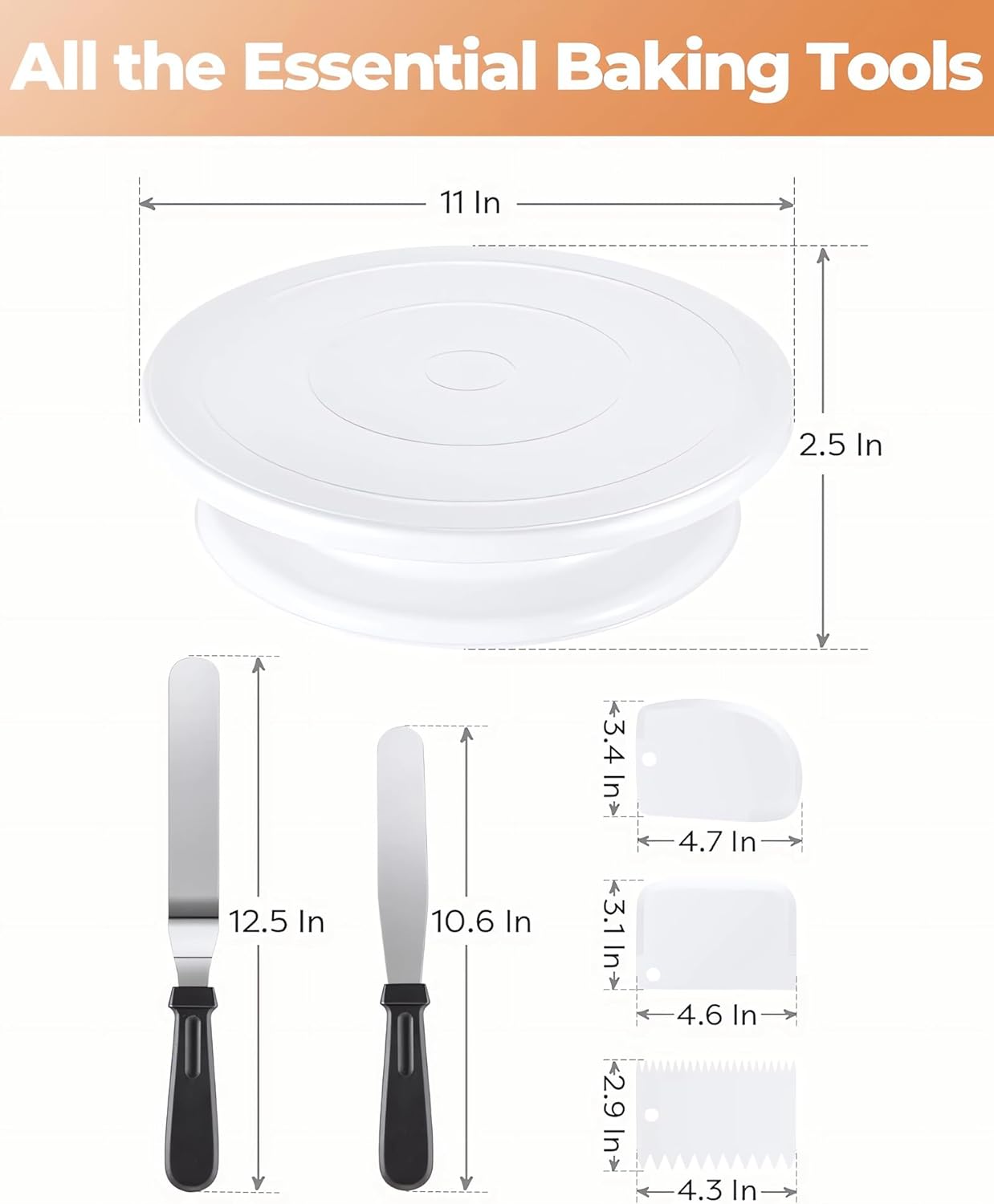 11 Inch Cake Rotating Turntable with 2 Icing Spatula and 3 Icing Smoother, Cake Rotating (6 PCS)